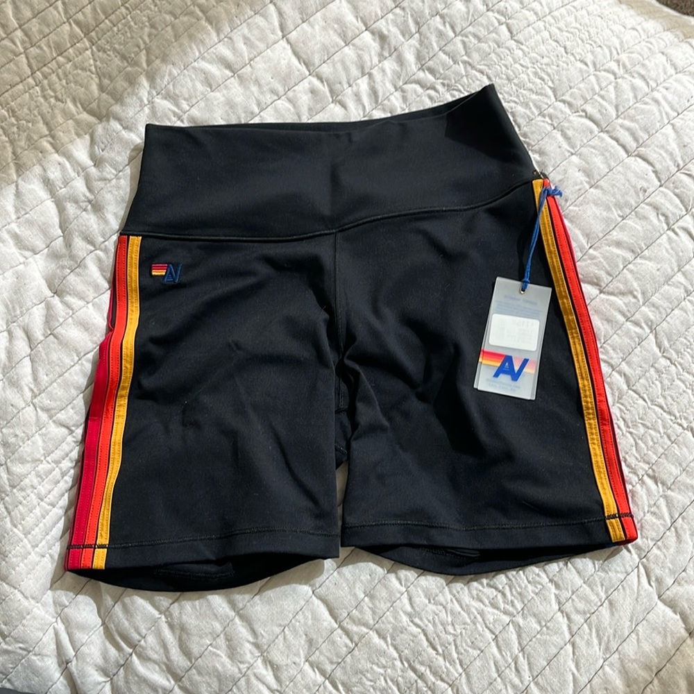 NWT Aviator Nation biker short rainbow stripe